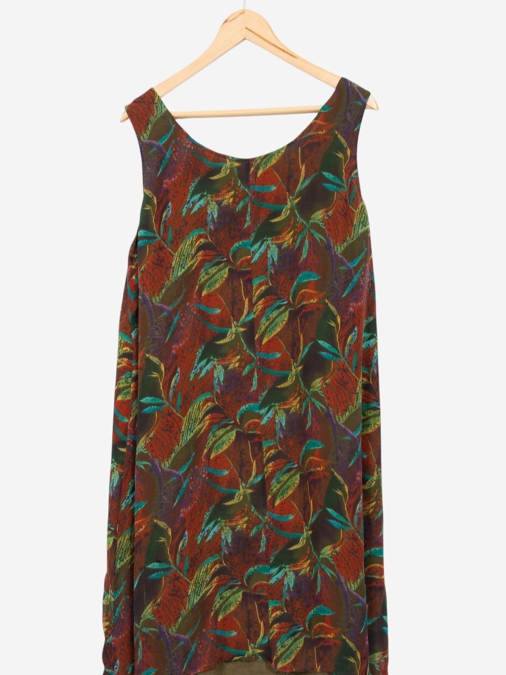 vintage 90s botanical silk boho summer tank dress size 20 - Picture 3 of 3